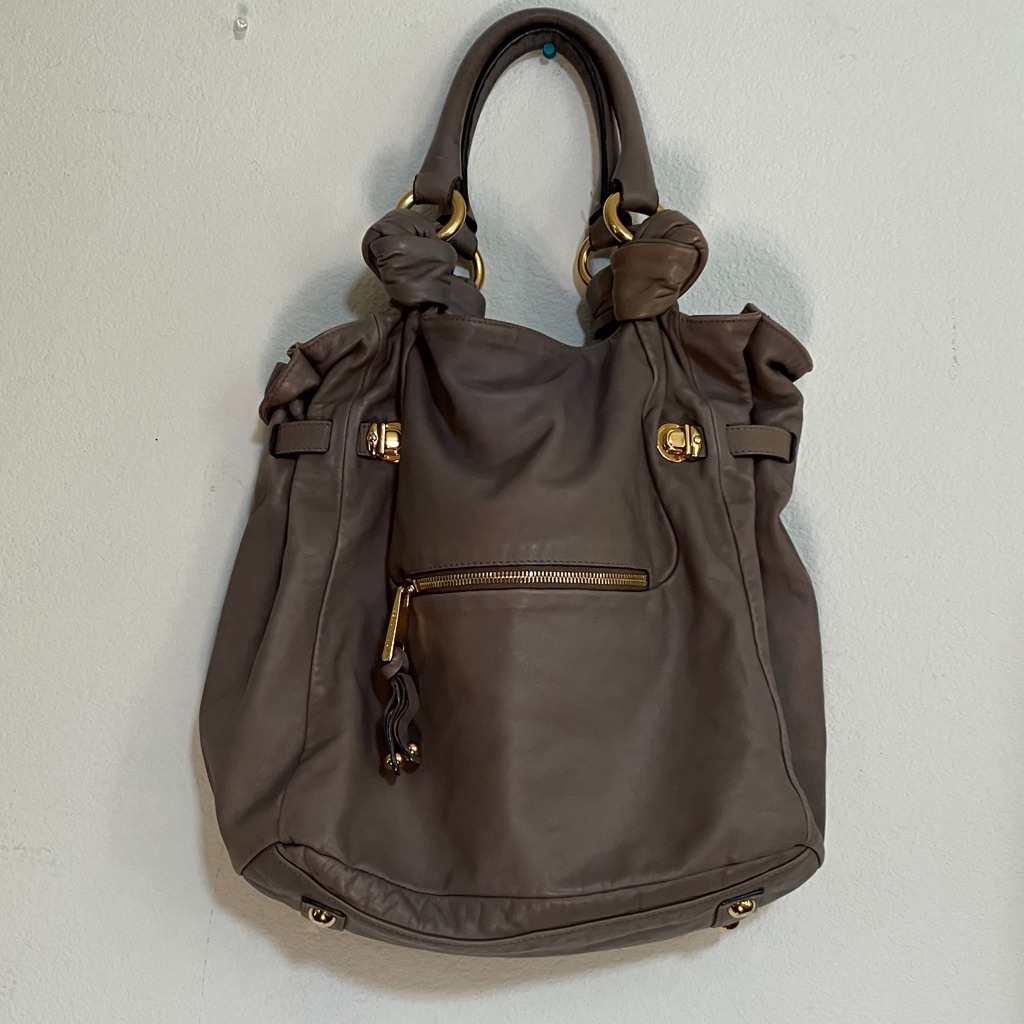 Marc Jacobs Taupe Leather Tote With Gold Accents